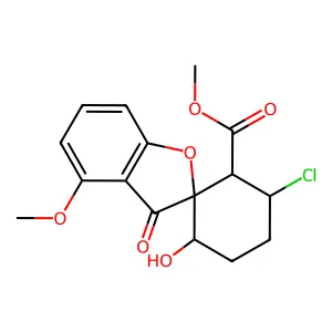 Spiro(benzofuran-2(3H),1'-cyclohexane)-2'-carboxylic acid, 3'-chloro-6'-hydroxy-4-methoxy-3-oxo-, methyl ester,      (1'alpha,2'beta,3'beta,6'alpha)- structure