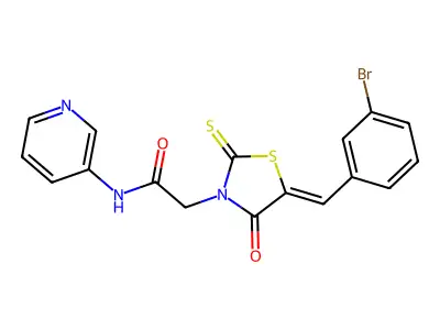 2-[5-(3-bromobenzylidene)-4-oxo-2-thioxo-1,3-thiazolidin-3-yl]-N-3-pyridinylacetamide structure
