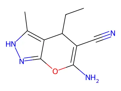 6-Amino-4-ethyl-3-methyl-1,4-dihydropyrano[2,3-c]pyrazole-5-carbonitrile structure