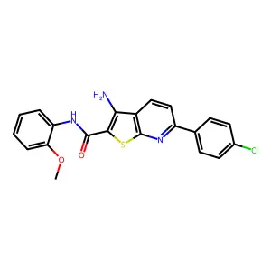 3-amino-6-(4-chlorophenyl)-N-(2-methoxyphenyl)thieno[2,3-b]pyridine-2-carboxamide structure