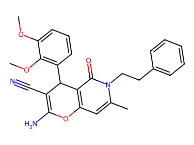 2-amino-4-(2,3-dimethoxyphenyl)-7-methyl-5-oxo-6-(2-phenylethyl)-5,6-dihydro-4H-pyrano[3,2-c]pyridine-3-carbonitrile structure