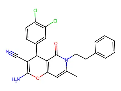 2-amino-4-(3,4-dichlorophenyl)-7-methyl-5-oxo-6-(2-phenylethyl)-5,6-dihydro-4H-pyrano[3,2-c]pyridine-3-carbonitrile structure