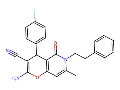 2-amino-4-(4-fluorophenyl)-7-methyl-5-oxo-6-(2-phenylethyl)-4H,5H,6H-pyrano[3,2-c]pyridine-3-carbonitrile structure