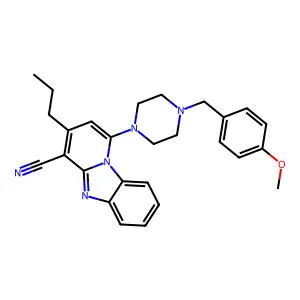 1-(4-(4-methoxybenzyl)piperazin-1-yl)-3-propylbenzo[4,5]imidazo[1,2-a]pyridine-4-carbonitrile structure