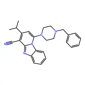 1-(4-Benzyl-1-piperazinyl)-3-isopropylpyrido[1,2-a]benzimidazole-4-carbonitrile structure