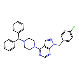 4-(4-benzhydryl-1-piperazinyl)-1-(4-chlorobenzyl)-1H-pyrazolo[3,4-d]pyrimidine structure