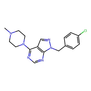 1-(4-chlorobenzyl)-4-(4-methylpiperazin-1-yl)-1H-pyrazolo[3,4-d]pyrimidine structure