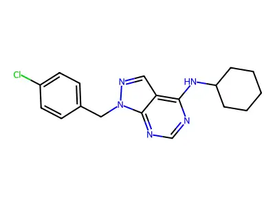 1-[(4-chlorophenyl)methyl]-N-cyclohexylpyrazolo[3,4-d]pyrimidin-4-amine structure
