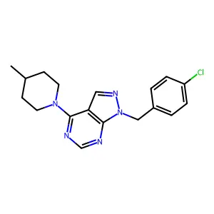 1-(4-chlorobenzyl)-4-(4-methylpiperidin-1-yl)-1H-pyrazolo[3,4-d]pyrimidine structure