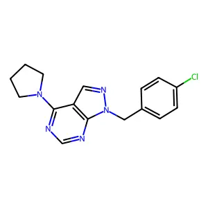 1-(4-chlorobenzyl)-4-(1-pyrrolidinyl)-1H-pyrazolo[3,4-d]pyrimidine structure