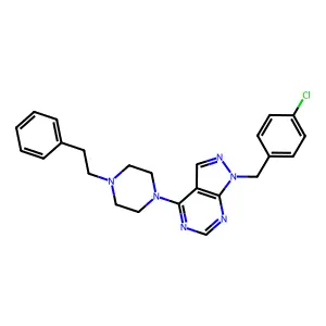 1-(4-chlorobenzyl)-4-(4-phenethylpiperazin-1-yl)-1H-pyrazolo[3,4-d]pyrimidine structure