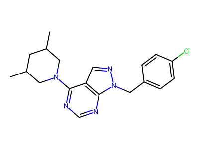 1-(4-chlorobenzyl)-4-(3,5-dimethylpiperidin-1-yl)-1H-pyrazolo[3,4-d]pyrimidine structure