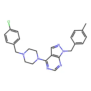 4-(4-(4-chlorobenzyl)piperazin-1-yl)-1-(4-methylbenzyl)-1H-pyrazolo[3,4-d]pyrimidine structure