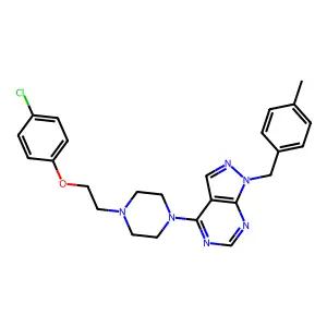 4-(4-(2-(4-chlorophenoxy)ethyl)piperazin-1-yl)-1-(4-methylbenzyl)-1H-pyrazolo[3,4-d]pyrimidine structure