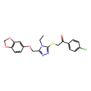 2-({5-[(1,3-benzodioxol-5-yloxy)methyl]-4-ethyl-4H-1,2,4-triazol-3-yl}sulfanyl)-1-(4-chlorophenyl)ethanone structure
