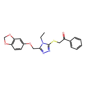 2-[[5-(1,3-benzodioxol-5-yloxymethyl)-4-ethyl-1,2,4-triazol-3-yl]sulfanyl]-1-phenylethanone structure