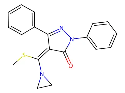 4-[Aziridin-1-yl(methylsulfanyl)methylidene]-2,5-diphenylpyrazol-3-one structure