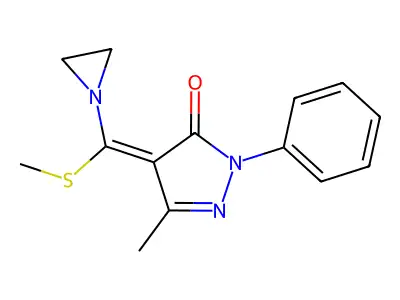 4-[Aziridin-1-yl(methylsulfanyl)methylidene]-5-methyl-2-phenylpyrazol-3-one structure