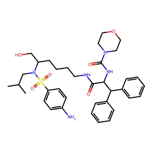 N-[(1S)-1-[[(5S)-5-[(4-aminophenyl)sulfonyl-isobutyl-amino]-6-hydroxy-hexyl]carbamoyl]-2,2-diphenyl-ethyl]morpholine-4-carboxamide structure