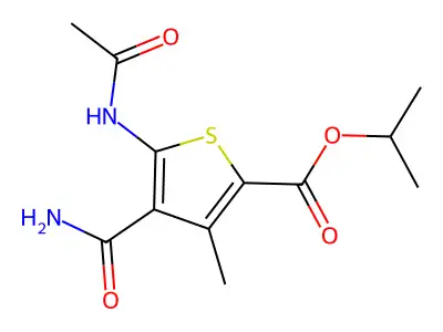 Propan-2-yl 5-acetamido-4-carbamoyl-3-methylthiophene-2-carboxylate structure