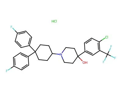 1-(4,4-Bis(p-fluorophenyl)cyclohexyl)-4-(4-chloro-3-trifluoromethylphenyl)-4-piperidinol HCl structure