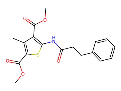 Dimethyl 3-methyl-5-(3-phenylpropanoylamino)thiophene-2,4-dicarboxylate structure