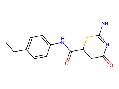 2-amino-N-(4-ethylphenyl)-4-oxo-5,6-dihydro-4H-1,3-thiazine-6-carboxamide structure