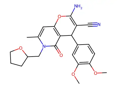 2-amino-4-(3,4-dimethoxyphenyl)-7-methyl-5-oxo-6-((tetrahydrofuran-2-yl)methyl)-5,6-dihydro-4H-pyrano[3,2-c]pyridine-3-carbonitrile structure