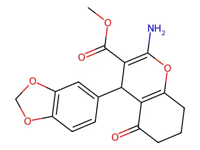 methyl 2-amino-4-(benzo[d][1,3]dioxol-5-yl)-5-oxo-5,6,7,8-tetrahydro-4H-chromene-3-carboxylate structure