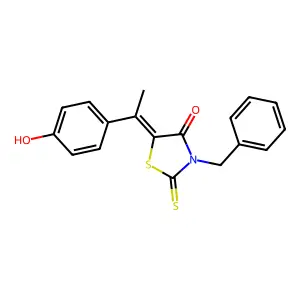 (5Z)-3-benzyl-5-[1-(4-hydroxyphenyl)ethylidene]-2-sulfanylidene-1,3-thiazolidin-4-one structure
