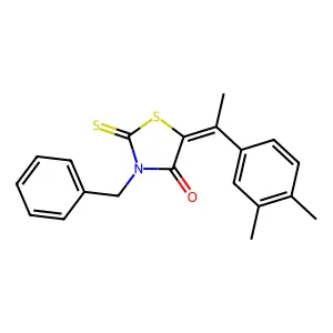 (5Z)-3-benzyl-5-[1-(3,4-dimethylphenyl)ethylidene]-2-sulfanylidene-1,3-thiazolidin-4-one structure