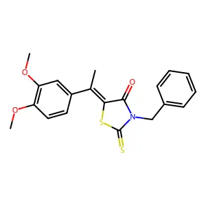 (5Z)-3-benzyl-5-[1-(3,4-dimethoxyphenyl)ethylidene]-2-sulfanylidene-1,3-thiazolidin-4-one structure