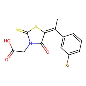 (Z)-2-(5-(1-(3-bromophenyl)ethylidene)-4-oxo-2-thioxothiazolidin-3-yl)acetic acid structure