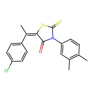(5Z)-5-[1-(4-chlorophenyl)ethylidene]-3-(3,4-dimethylphenyl)-2-sulfanylidene-1,3-thiazolidin-4-one structure
