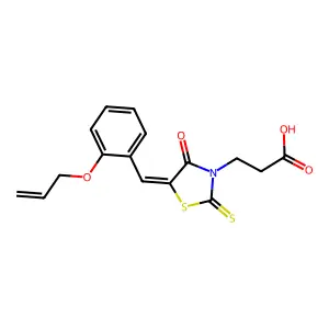 (E)-3-(5-(2-(allyloxy)benzylidene)-4-oxo-2-thioxothiazolidin-3-yl)propanoic acid structure