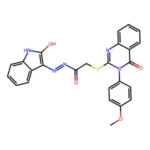 2-{[3-(4-methoxyphenyl)-4-oxo-3,4-dihydroquinazolin-2-yl]sulfanyl}-N'-[(3E)-2-oxo-1,2-dihydro-3H-indol-3-ylidene]acetohydrazide structure