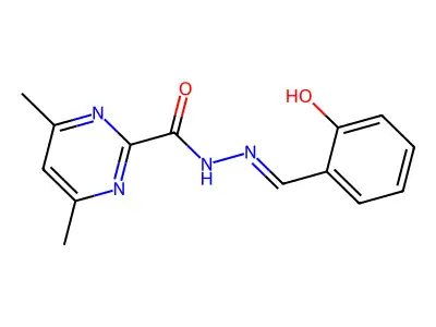 N-[(2-hydroxyphenyl)methylideneamino]-4,6-dimethylpyrimidine-2-carboxamide structure