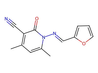 1,2-Dihydro-4,6-dimethyl-1-furfurylideneamino-2-oxonicotinonitrile structure