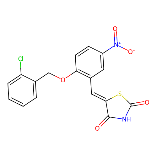 (Z)-5-(2-((2-chlorobenzyl)oxy)-5-nitrobenzylidene)thiazolidine-2,4-dione structure