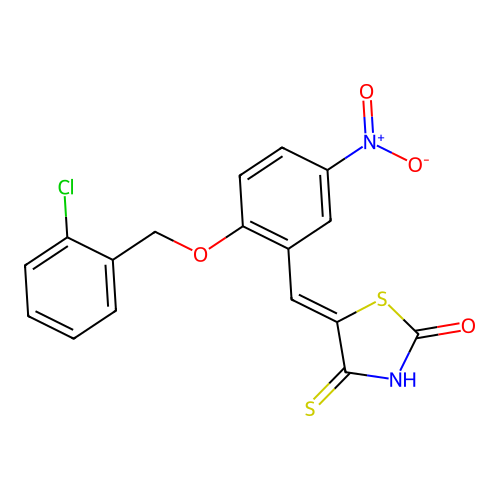 (Z)-5-(2-((2-chlorobenzyl)oxy)-5-nitrobenzylidene)-4-thioxothiazolidin-2-one structure