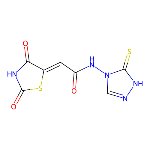 2-(2,4-dioxo(1,3-thiazolidin-5-ylidene))-N-(3-sulfanyl(1,2,4-triazol-4-yl))ace tamide structure