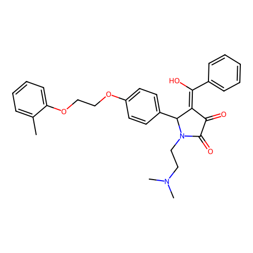 (4E)-1-(2-dimethylaminoethyl)-4-[hydroxy(phenyl)methylidene]-5-[4-[2-(2-methylphenoxy)ethoxy]phenyl]pyrrolidine-2,3-dione structure