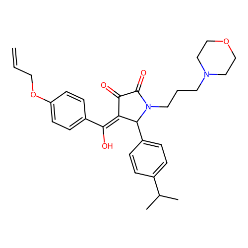 (4E)-4-[hydroxy-(4-prop-2-enoxyphenyl)methylidene]-1-(3-morpholin-4-ylpropyl)-5-(4-propan-2-ylphenyl)pyrrolidine-2,3-dione structure