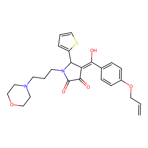 (4E)-4-[hydroxy-(4-prop-2-enoxyphenyl)methylidene]-1-(3-morpholin-4-ylpropyl)-5-thiophen-2-ylpyrrolidine-2,3-dione structure