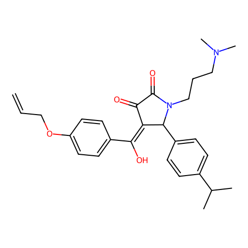 (4E)-1-[3-(dimethylamino)propyl]-4-[hydroxy-(4-prop-2-enoxyphenyl)methylidene]-5-(4-propan-2-ylphenyl)pyrrolidine-2,3-dione structure
