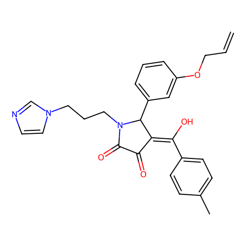 (4E)-4-[hydroxy-(4-methylphenyl)methylidene]-1-(3-imidazol-1-ylpropyl)-5-(3-prop-2-enoxyphenyl)pyrrolidine-2,3-dione structure