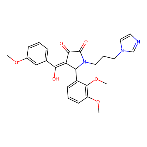 (4E)-5-(2,3-dimethoxyphenyl)-4-[hydroxy-(3-methoxyphenyl)methylidene]-1-(3-imidazol-1-ylpropyl)pyrrolidine-2,3-dione structure