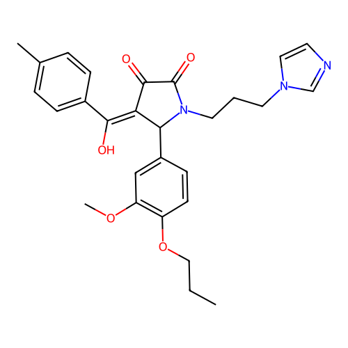 (4E)-4-[hydroxy-(4-methylphenyl)methylidene]-1-(3-imidazol-1-ylpropyl)-5-(3-methoxy-4-propoxyphenyl)pyrrolidine-2,3-dione structure