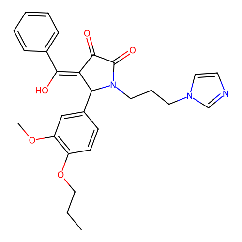 (4E)-4-[hydroxy(phenyl)methylidene]-1-(3-imidazol-1-ylpropyl)-5-(3-methoxy-4-propoxyphenyl)pyrrolidine-2,3-dione structure