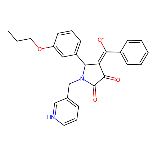 (E)-[4,5-dioxo-2-(3-propoxyphenyl)-1-(pyridin-1-ium-3-ylmethyl)pyrrolidin-3-ylidene]-phenylmethanolate structure